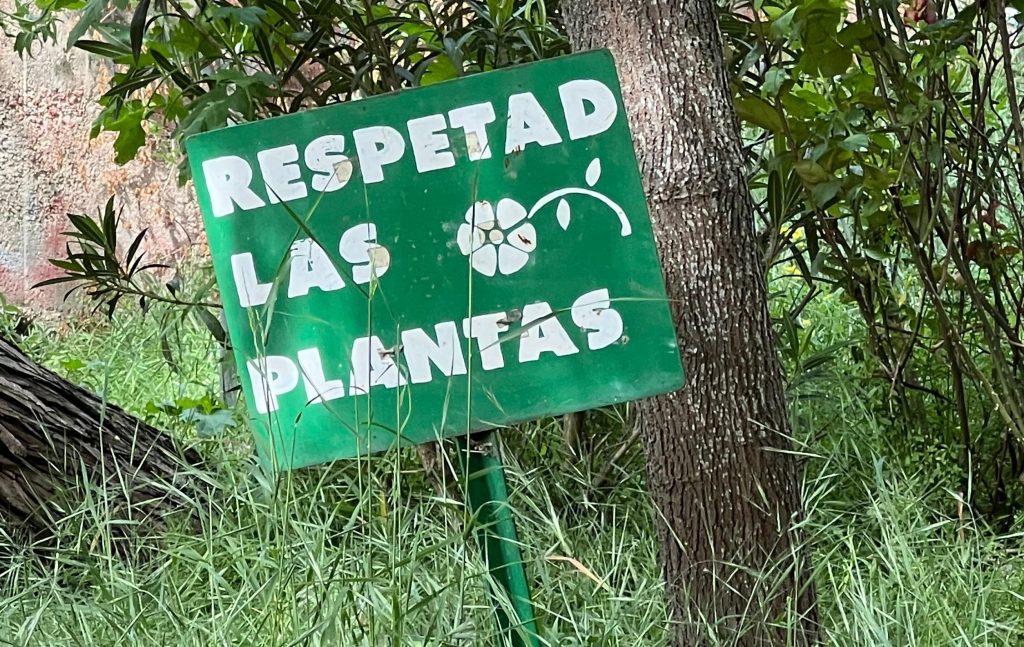 Cartel sobre el respeto hacia las plantas.